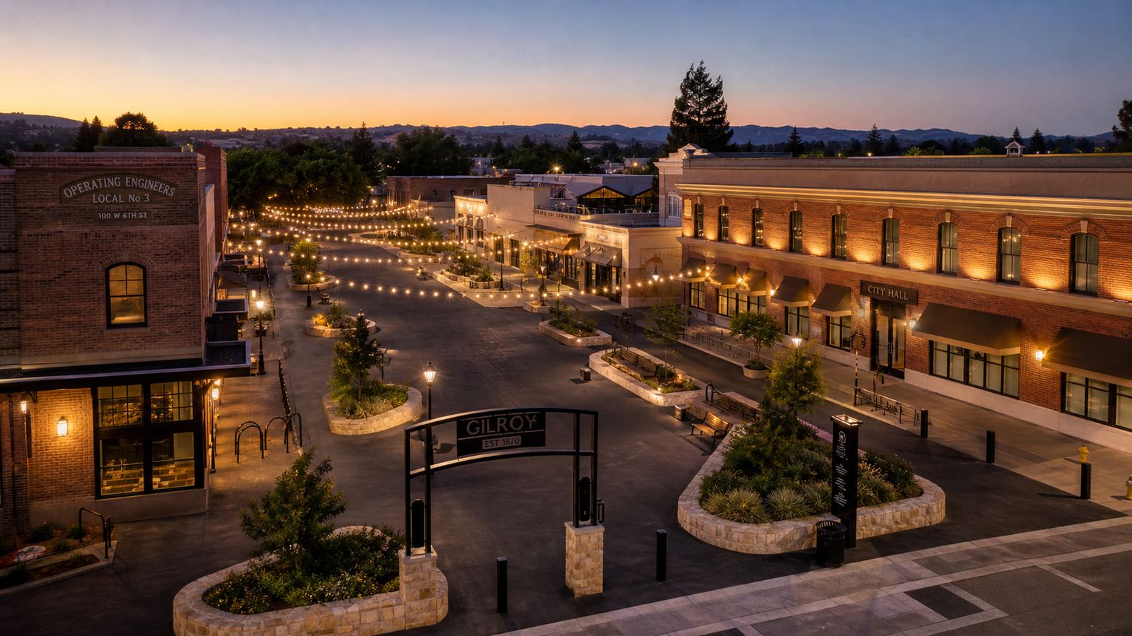 Gourmet Alley Revitalization — completed public plaza, Gilroy