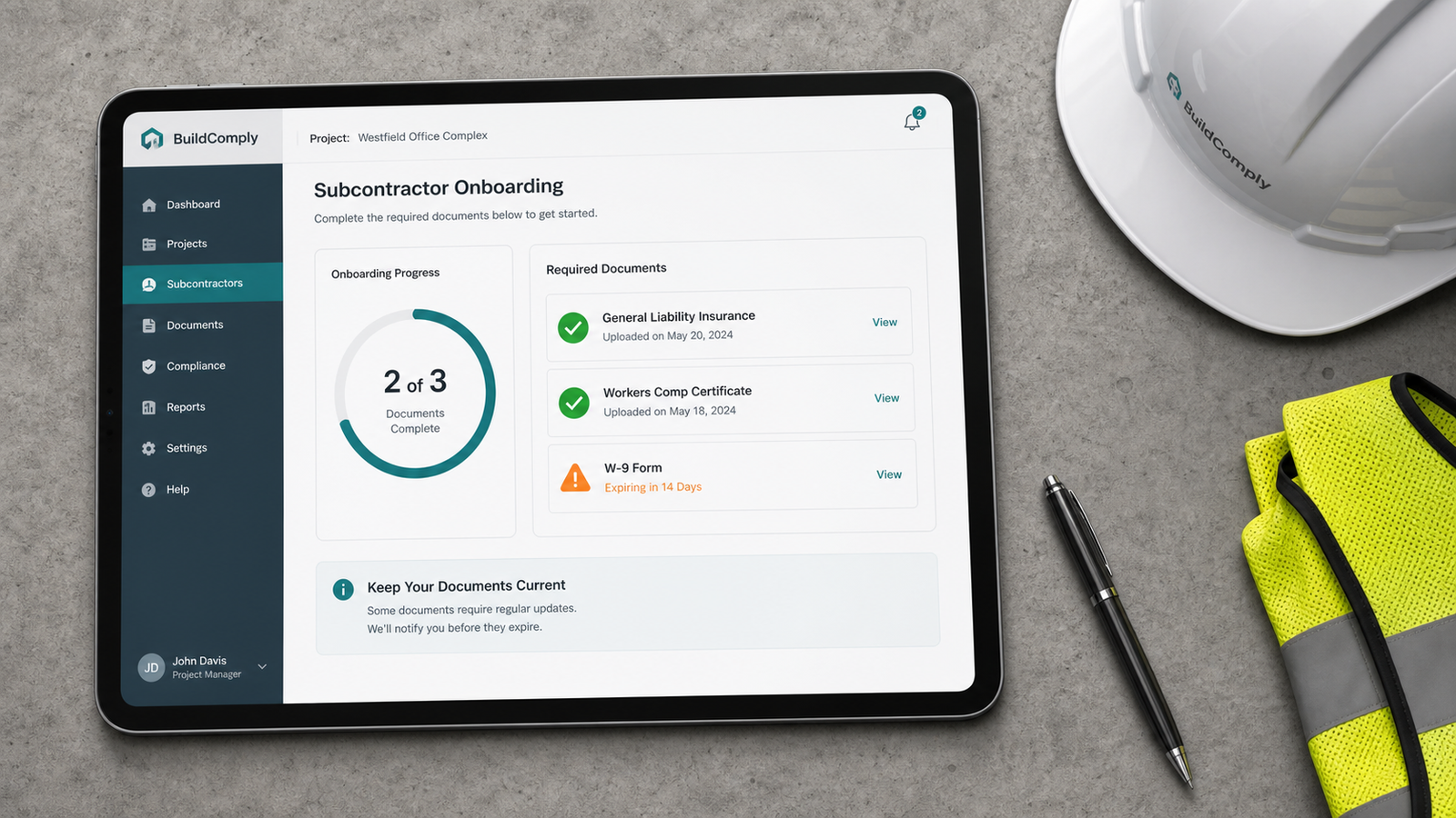 Subcontractor compliance portal