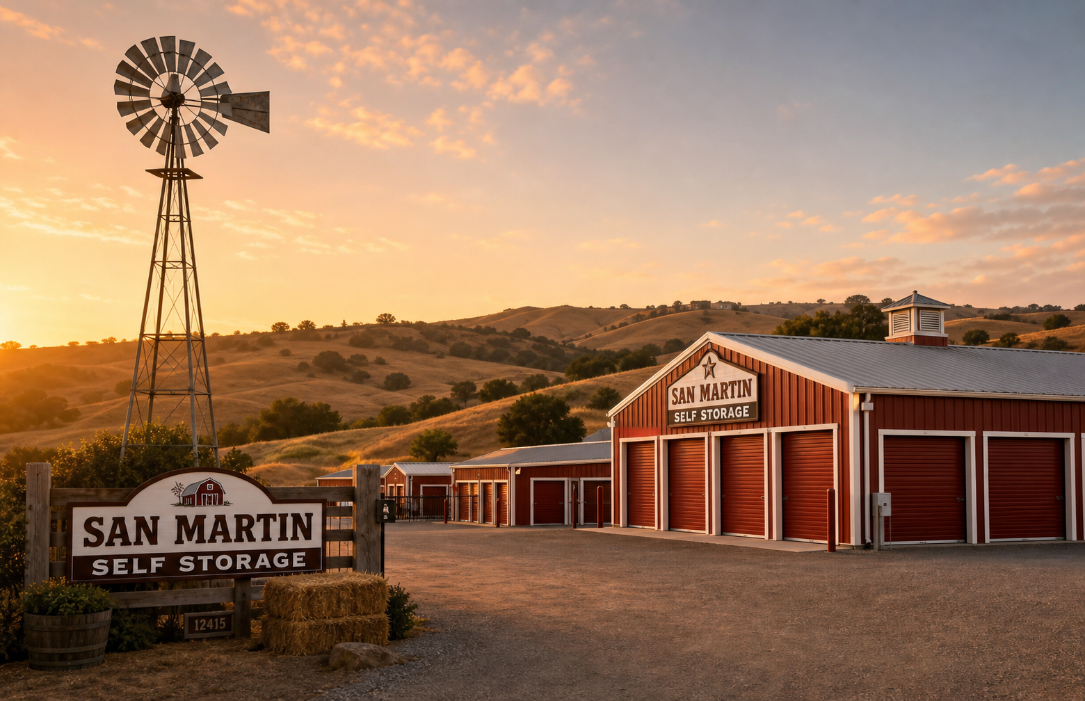 Windmill Mini Storage facility in San Martin CA golden hills